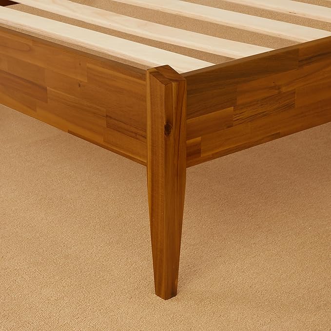 Bme Dinkee King Bed Frame Wood 15 Inch - Solid Wood Platform Bed Frame - Japanese Joinery Bed - Modern & Minimalist Style - Wood Slat Support - Easy Assembly - No Box Spring Needed - Caramel