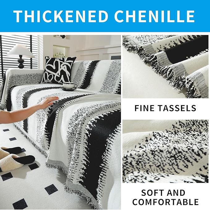 LUFEIJIASHI Boho Couch Covers for Sofa Non Slip Sofa Covers Washable Couch Covers for 3 Cushion Couch Sofa Pet Friendly Sectional Couch Cover Blanket Furniture Protector for Dogs (Black, 71"x134")