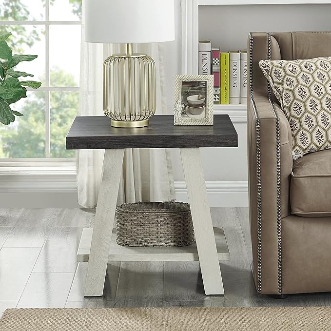 Roundhill Furniture Athens Contemporary 3-Piece Wood Shelf Coffee Table Set, Weathered Charcoal and Beige