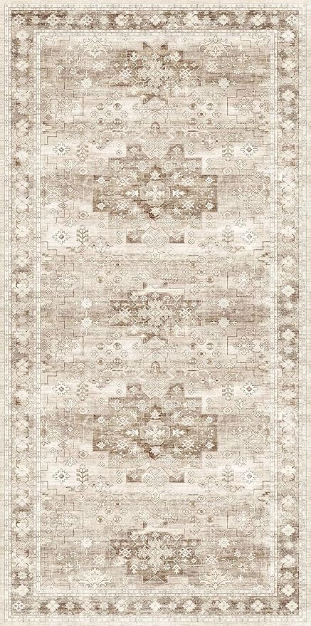 Washable Neutral Farmhouse Large Entryway Rug, 3x6 Area Rugs for Kitchen, Bedroom Beside Bed, Nursery Room, Boho Vintage Floral Non-Slip Throw Rug Low Pile Stain Resistant (3x6 Beige/Latte)