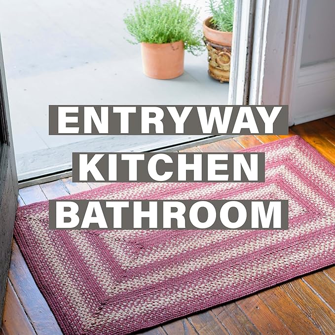 Autumn Maple Burgundy and Tan Braided Oval Rug, Jute, 20x30 - Rustic Primitive Decor for Entryway, Kitchen, Everywhere