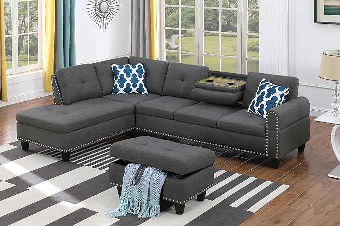 Halibur Sectional Sofa or Couch with Ottoman for Living Room, Apartment, Bedroom, Office