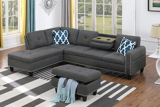 Halibur Sectional Sofa or Couch with Ottoman for Living Room, Apartment, Bedroom, Office
