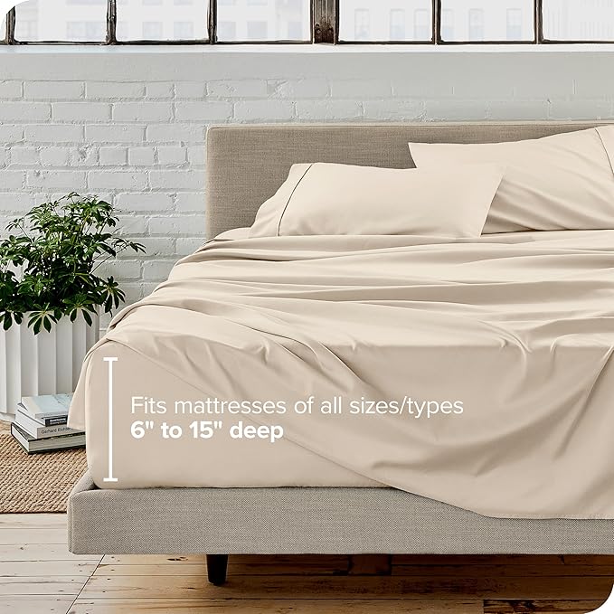Bare Home Full XL Sheet Set - Luxury 1800 Ultra-Soft Microfiber Full Extra Long Bed Sheets - Double Brushed - Deep Pockets - Easy Fit - 4 Piece Set - Bedding Sheets & Pillowcases (Full XL, Sand)