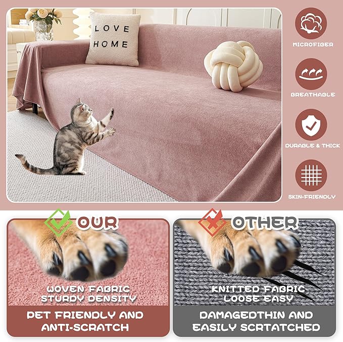MYSKY HOME Pink Sofa Cover, Couch Covers for Pet Couch Cover Reclining Couch Covers Loveseat Covers for 3 Cushion Couch, Non Slip Thick Durable Sofa Covers for Furniture, 91" x 118"