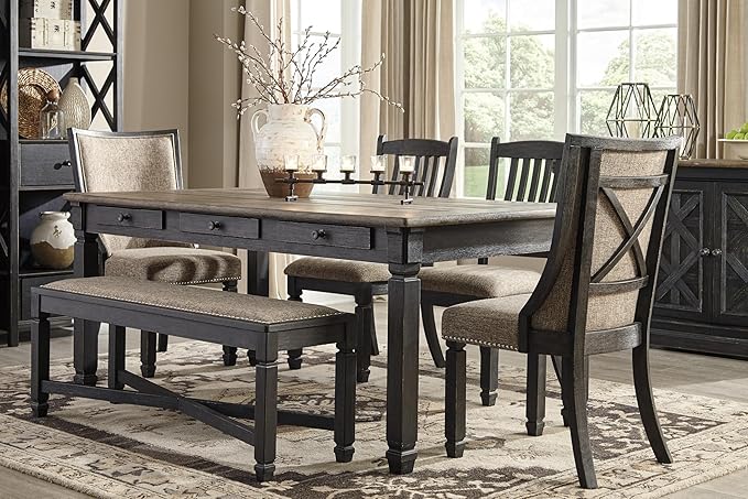 Signature Design by Ashley Tyler Creek Farmhouse Dining Table with Drawers, Seats up to 6, Almost Black