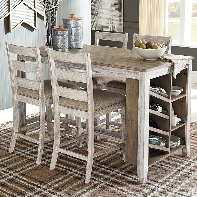 Signature Design by Ashley Skempton Farmhouse 36" Counter Height Dining Table with Storage & Wine Rack, Whitewash
