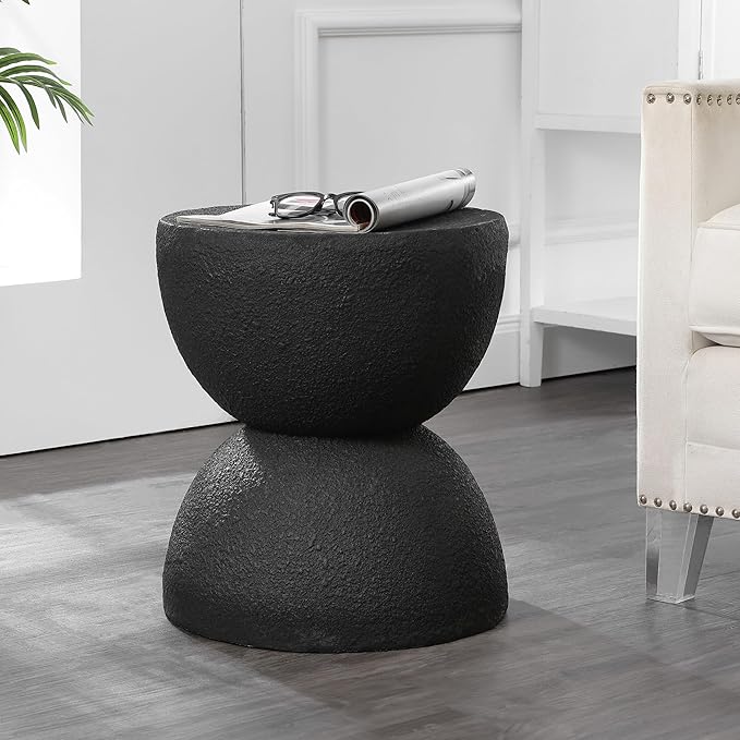 JONATHAN Y TBL1100B Greta 18" Mid-Century Modern Drum Indoor/Outdoor Accent Table, Modern, Contemporary, Minimalist, Scandinavian, Classic, Patio, Garden Room, Bathroom, Living Room, Black