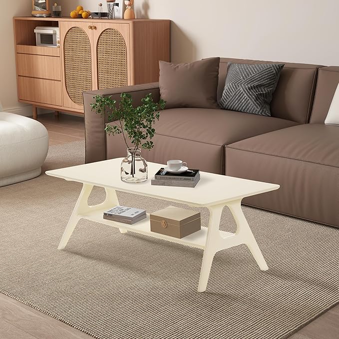 Roundhill Furniture Arona 3-Piece Coffee Table Set, Coffee Table and Two End Tables, Off-White Finish