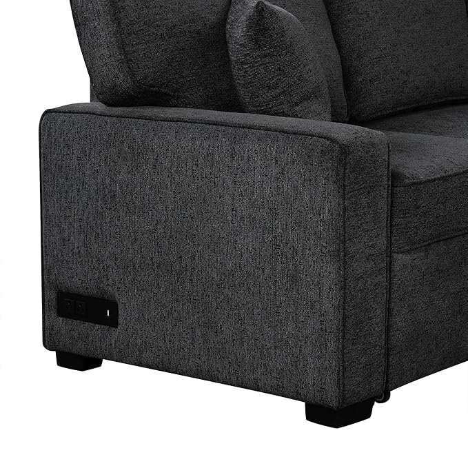 126" Extra Large Pull-Out Sofa Bed with Drop-Down Cup Holder Tables,L-Shaped Sectional Couch W/Charging Device,Convenient Sleeper Furniture Set for LivingRoom Apartment,Beige Chenille