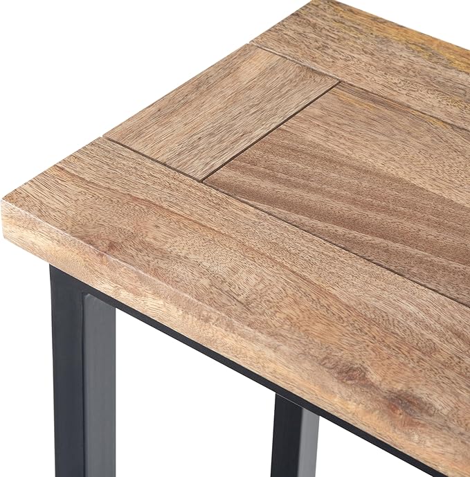 SIMPLIHOME Skyler 18-inch Wide Solid Mango/Metal Industrial C-Shaped End Table in Natural/Charcoal for Living Room, Office, or Bedroom, Assembled