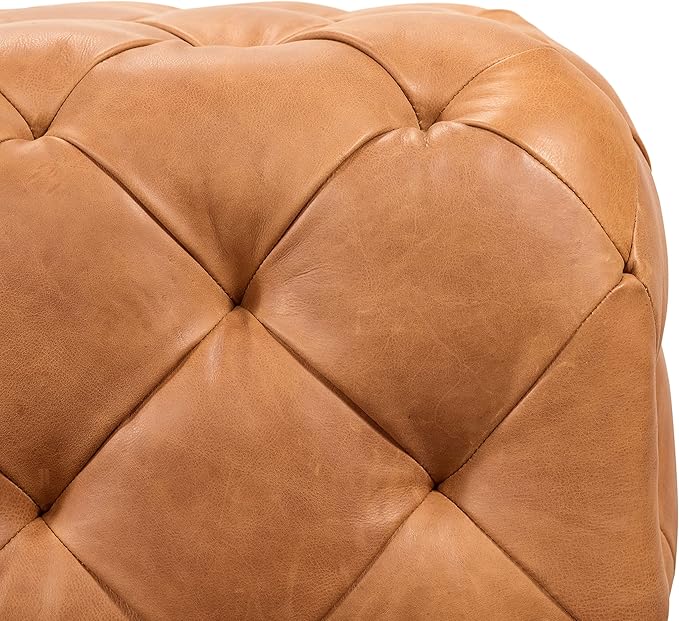 POLY & BARK Turin Ottoman in Full-Grain Pure-Aniline Dyed Italian Tanned Leather in Cognac Tan