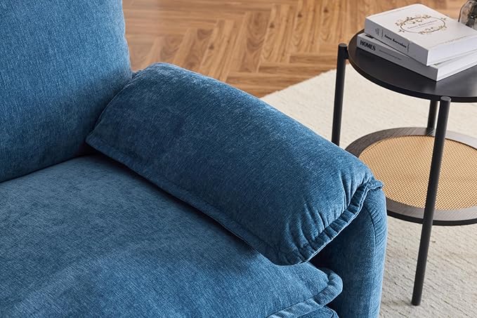 Ball & Cast 38" Oversized Chenille Lounge Chair,Reading Armchair with Thick Comfort Cushions,High Back Support & Wide Seat,Perfect Accent Chair for Modern Living Room,Bedroom,Blue