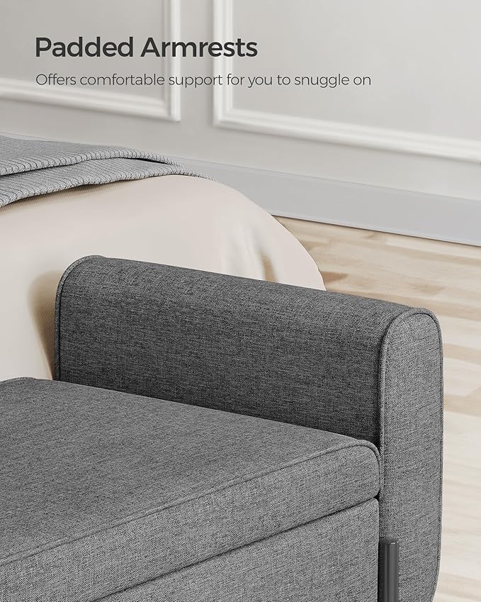 SONGMICS Storage Bench with Armrests, Ottoman for Living Room, Bedroom, Entryway, Steel Legs, Dark Gray ULOM072G01