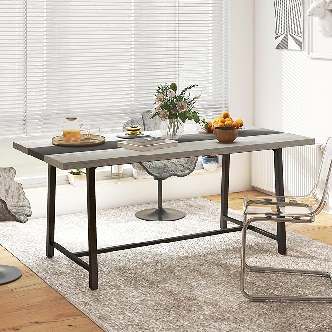 HOMCOM Industrial Dining Table for 8 People, 70.9" Long Rectangular Kitchen Table with Large Tabletop and Steel Legs for Dining Room, Distressed Gray