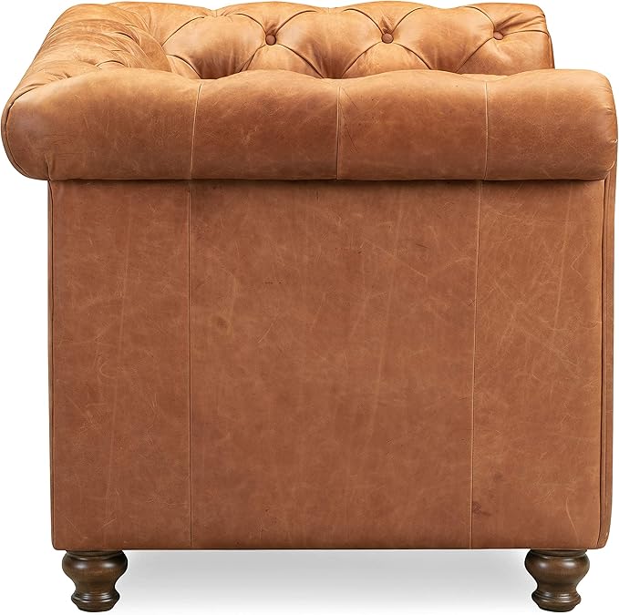 POLY & BARK Lyon Leather Lounge Chairs - Set of 2 - Cognac Tan Full-Grain Leather Upholstery – Modern Upholstered Accent Chair for Living Room or Bedroom – Indoor Lounge Seating with Lasting Comfort