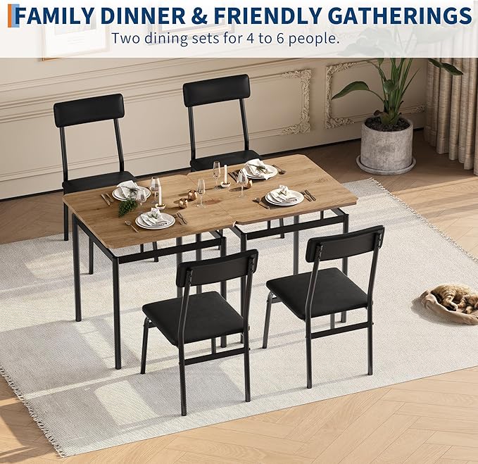 IDEALHOUSE 3 Piece Dining Room Table Set, Kitchen Table Set for 2 with Brown Wooden Grain Kitchen Table and 2 PU Upholstered Metal Chairs, Dining Room Set for Small Space,Home Dinner(2 Black Chairs)