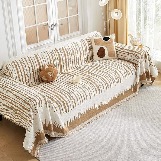 HAOMAIJIA Boho Sofa Covers Couch Covers for 3 Cushion Couch Sofa Pet Friendly Soft Thick Non Slip Couch Cover for Dogs Washable Sectional Couch Covers L Shape Furniture Protecto (XF-Khaki, 71"x118")