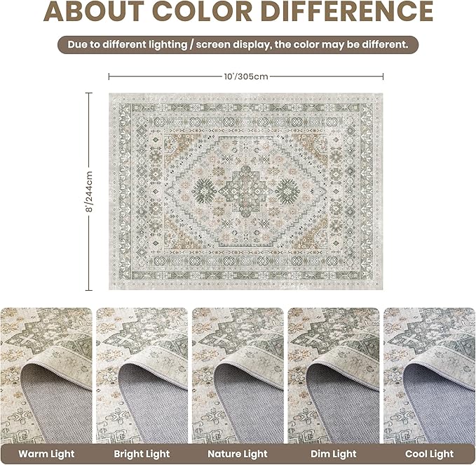 zesthome 8x10 Area Rugs for Living Room,Non-Slip Backing Washable Rugs,Vintage Large Area Rug，Stain Resistant Home Decor Rug (Brown/Grey,8'x10')