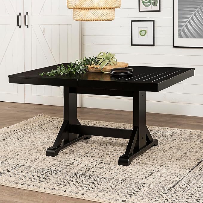Walker Edison 6 to 8 Person Wood Modern Farmhouse Expandable Dining Room Table with Leaf Kitchen Dining Chairs, 60 Inch, Antique Black