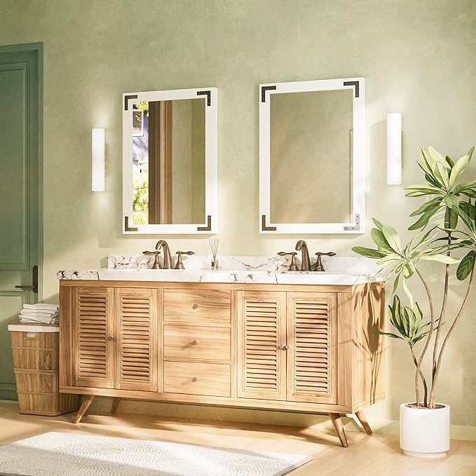TETOTE 22 x 30 White Wood Framed Mirror for Bathroom Wall/Bedroom/Living Room/Entryway Farmhouse Rustic Bathroom Vanity Mirror for Wall Waterproof (Horizontal/Vertical Mounted)