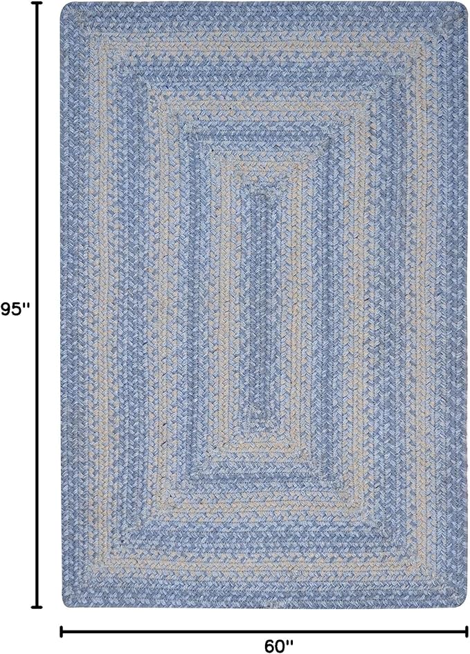 Homespice Sky Blue Jute Braided Rope Rug, 5x8' Rectangle - Country Style Coastal Decor, Perfect for Bedrooms and Living Rooms - Easy to Clean and Pet Friendly