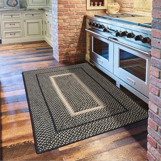 Manchester Black Small Braided Rug, Jute, 27x45 Rectangle - Perfect Country Primitive Decor for Entryway, Bathroom, Everywhere