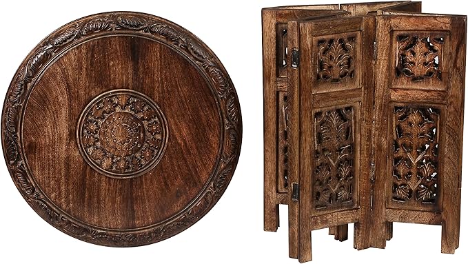 Lightnpro Elegant Handcrafted Wooden End Table - Unique 18x18 Inch Octagonal Design, Burnt Antique Finish - Vintage Accent Table for Living Room, Bedroom & Entryway Home Décor