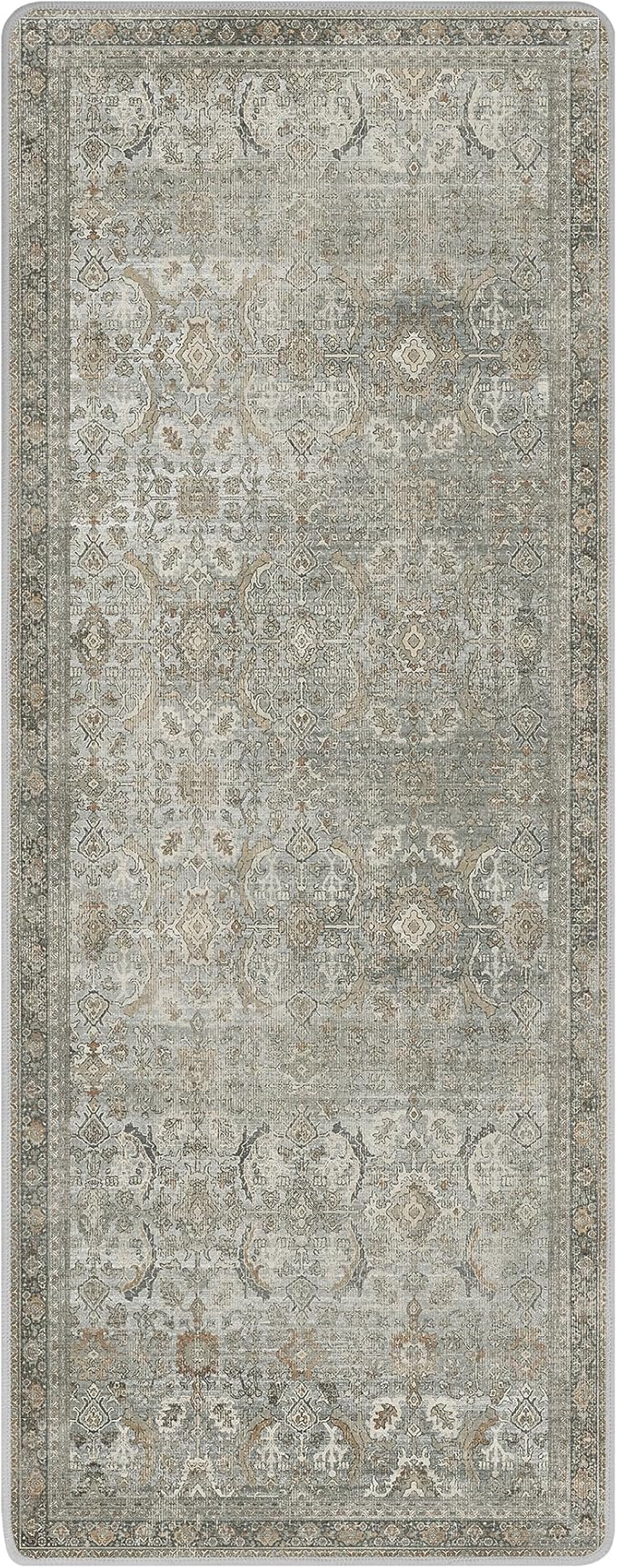 2X5 Area Rugs Machine Washable Rugs for Living Room, Vintage Boho Large Rugs for Bedroom Dining Room, Non Slip Indoor Soft Distressed Lightweight Thin Low Pile Carpet, Taupe