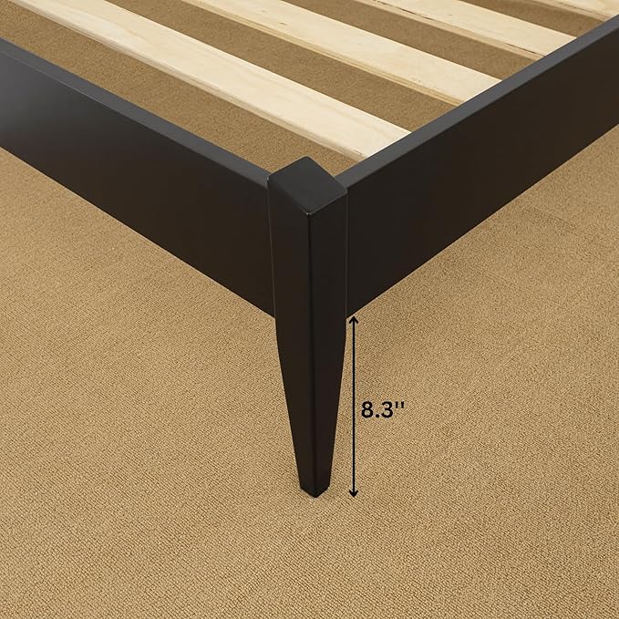 Bme Dinkee King Platform Bed Frame Wood 15 Inch - Solid Wood Bed Frame - Modern & Minimalist Style - 12 Strong Wood Slat Support - Easy Assembly - No Box Spring Needed - Black