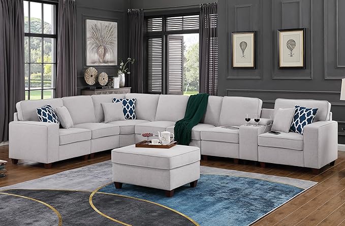 Leio Sectional Modular Sofa with Ottoman for Living Room, Apartment, Bedroom, Office, Dorm