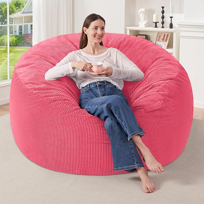 HABUTWAY 4FT Bean Bag Chair,Giant Bean Bag Chairs for Adults,Big Bean Bags with Memory Foam Filled, Large Beanbag Chairs with Soft Corduroy Cover-Pink