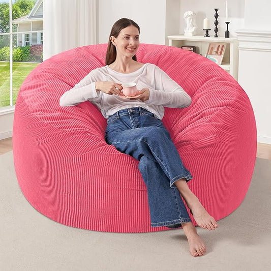 HABUTWAY 4FT Bean Bag Chair,Giant Bean Bag Chairs for Adults,Big Bean Bags with Memory Foam Filled, Large Beanbag Chairs with Soft Corduroy Cover-Pink
