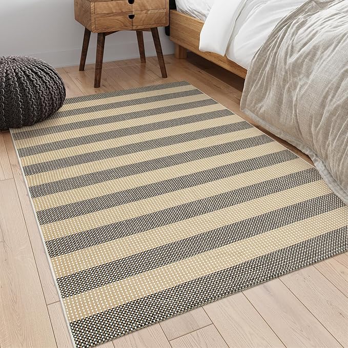 OJIA Washable Outdoor Rug 4'x6', Cotton Woven Outdoor Patio Rug Tan Front Porch Rug Outdoor Door Mat Entryway Rugs Indoor Area Rugs Floor Mat for Backyard/Entry/Kitchen/Bedroom/Living Room