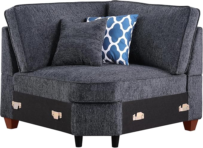 L-Shaped Sectional Couch for Living Room with Movable Ottoman&6 Throw Pillows,7 Seat Chenille Upholstered Sofa W/2 Cup Holder,USB Port&Hidden Storage Box,DIY Combination,Apartment,Dark Gray,127"