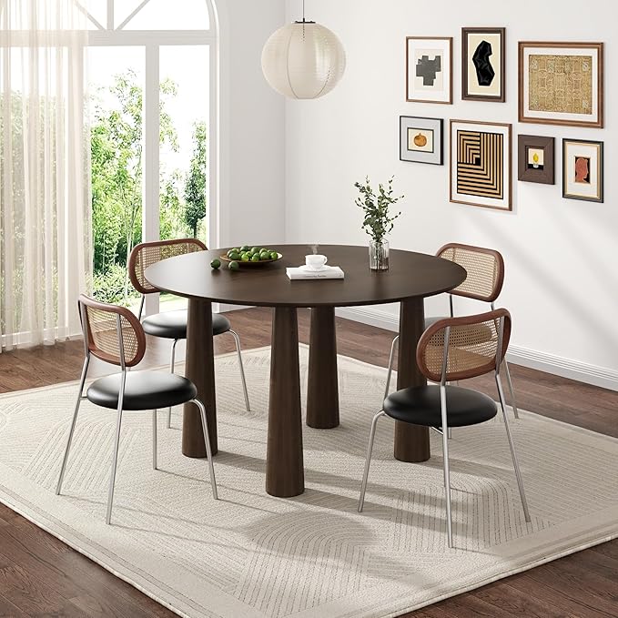 Casaphoria 52" Round Dining Table, Kitchen Table for 6 with Arc-Shaped Edge Top and Cylindrical Legs, Easy Assembly for Living Room, Dining Room, Walnut