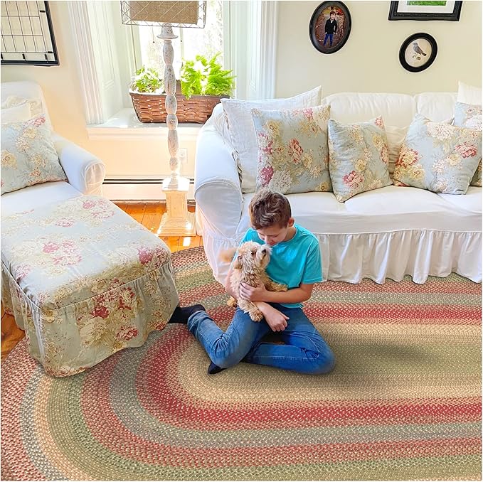 Homespice Azalea Multicolor Oval Braided Rug, Jute, 6x9' - Perfect Country Primitive Decor for Bedroom, Living Room, Everywhere