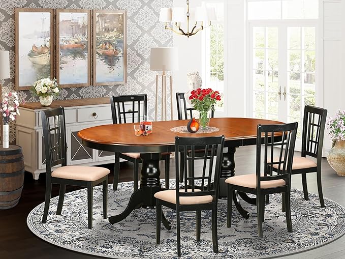 East West Furniture PLNI7-BCH-C 7 Piece Dining Room Furniture Set Consist of an Oval Kitchen Table with Butterfly Leaf and 6 Linen Fabric Upholstered Chairs, 42x78 Inch, Black & Cherry
