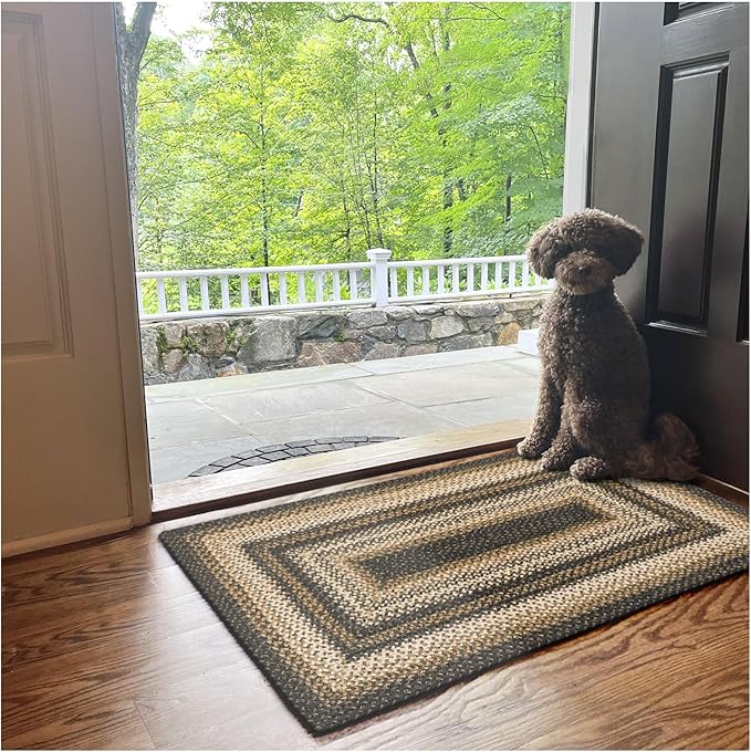 Homespice 20x30” Black Rect. Braided Rug. Kilimanjaro Black Jute Rug. Uses- Entryway, Kitchen Rugs, Bathroom Rugs. Reversible, Rustic, Country, Primitive, Farmhouse Decor Rug