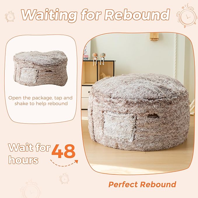 MAXYOYO Kids Bean Bag Chair, Stuffed Faux Fur Bean Bag for Toddler, Ultra Soft Floor Sofa with High-Density Foam Filling, Lazy Chair for Living Room, Playroom, Nursery Room