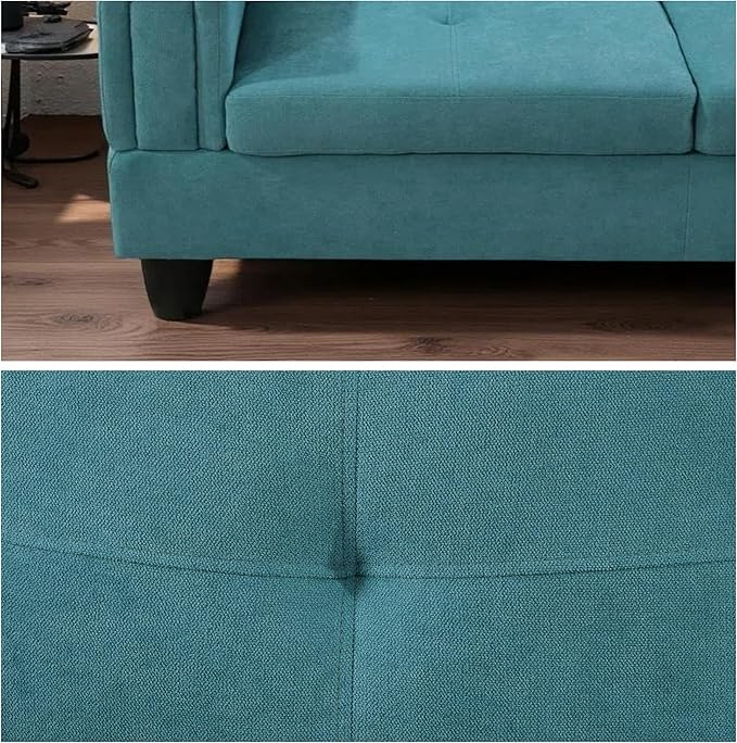 L-Shaped Sectional Sofa with Ottoman, Right-Facing Modern Microfiber Couch for Living Room, Bedroom, Office, Dark-Blue
