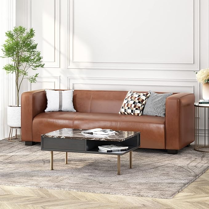 Merax Mid Century Modern 3 Seater Sofa with Birch Wood Legs, 80" Wide Smooth Upholstered Couch for Living Room, Apartment, Light Brown