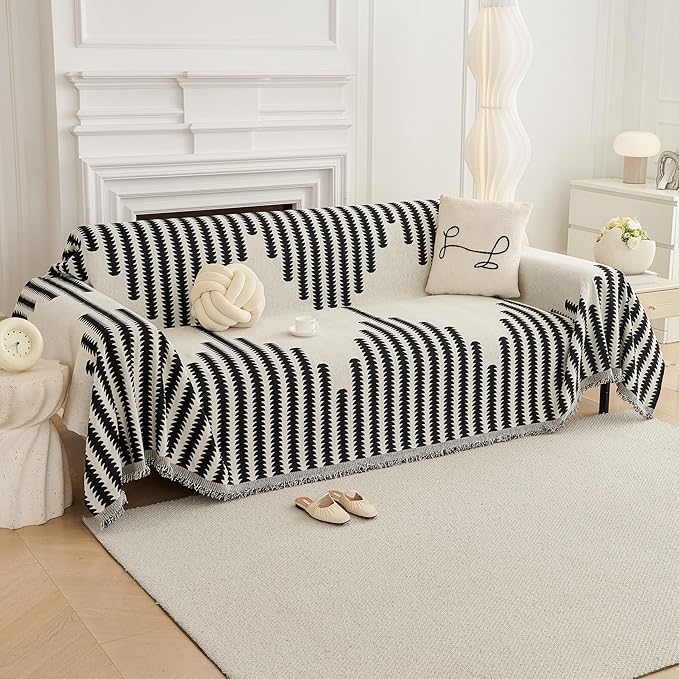 HAOMAIJIA Boho Sofa Covers Couch Covers for 3 Cushion Couch Sofa Pet Friendly Soft Thick Couch Cover for Dogs Washable Sectional Couch Covers L Shape Furniture Protector (Black, 91"x118")