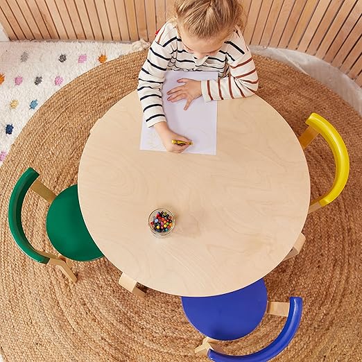 ECR4Kids Bentwood Table and Curved Back Chair Set, Kids Furniture, Assorted, 5-Piece