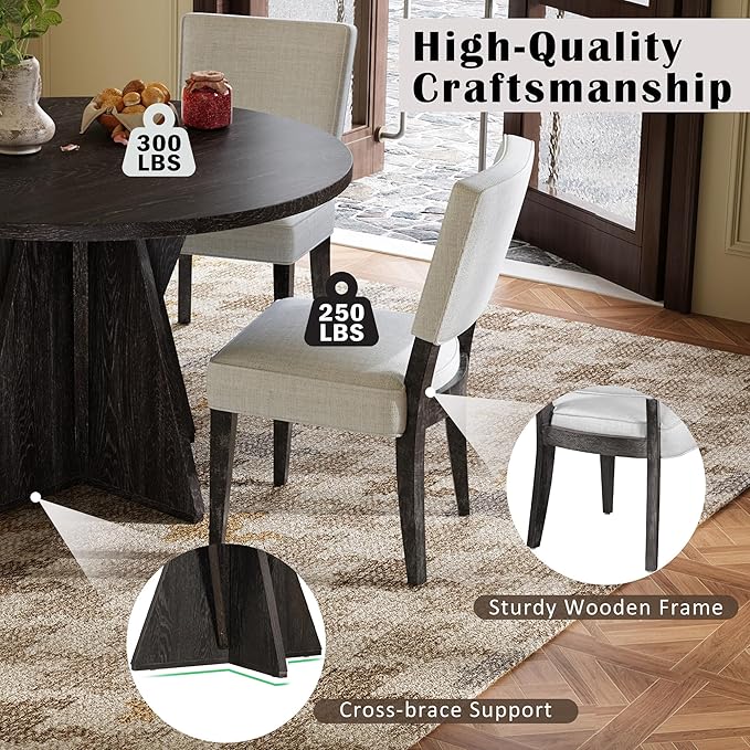 Ball & Cast Retro Dining Table Set for 4 with 4 Upholstered Chairs,5-Piece Wooden Living Room Furniture W/ 47" Round Dining Table and Designed Base,for Small Space,Apartment,Dining Room,Espresso