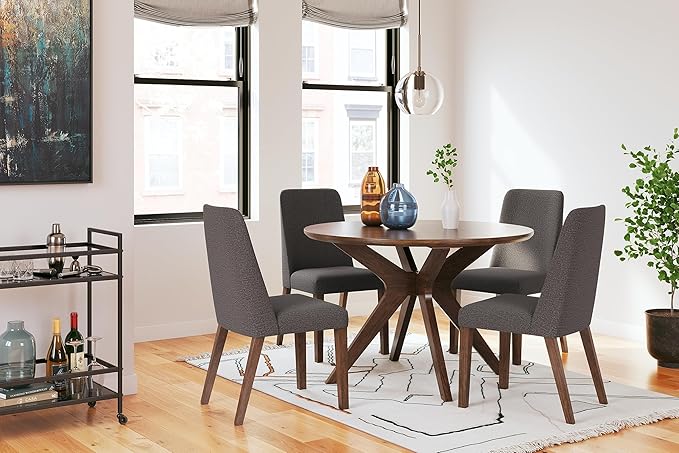 Signature Design by Ashley Lyncott Contemporary Dining Room Upholstered Side Chair with Foam Cushion, Set of 2, Dark Gray & Brown