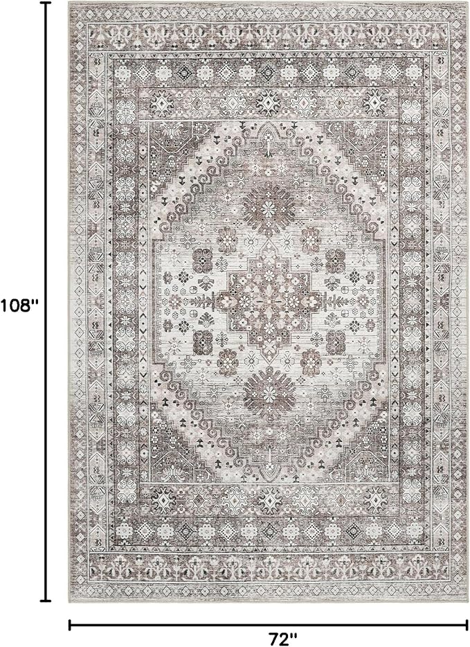 zesthome 6x9 Area Rug, Super Soft Washable Rugs for Living Room, Non-Slip Stain Resistant Vintage Rugs, Ultra-Thin Large Area Rugs (Brown/Beige,6'x9')