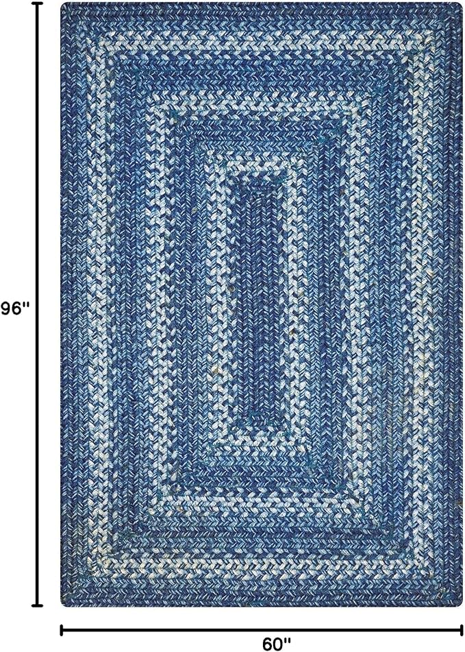 Homespice Denim Blue Jute Braided Rug 5x8' for Living Room, Bedroom Rug and Dining Room. Pet Friendly. Decor Styles- Farmhouse Rug, Rustic, Vintage, Cottage, Primitive, Country, Boho Rug