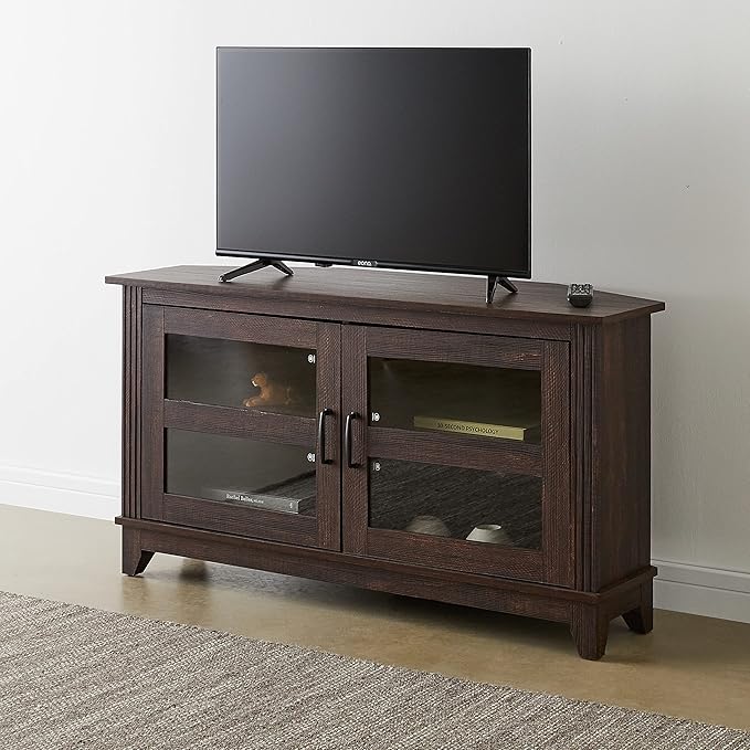 ROCKPOINT Modern Farmhouse 44inch Corner Universal TV Stand Living Room Storage Console, Entertainment Center,Espresso