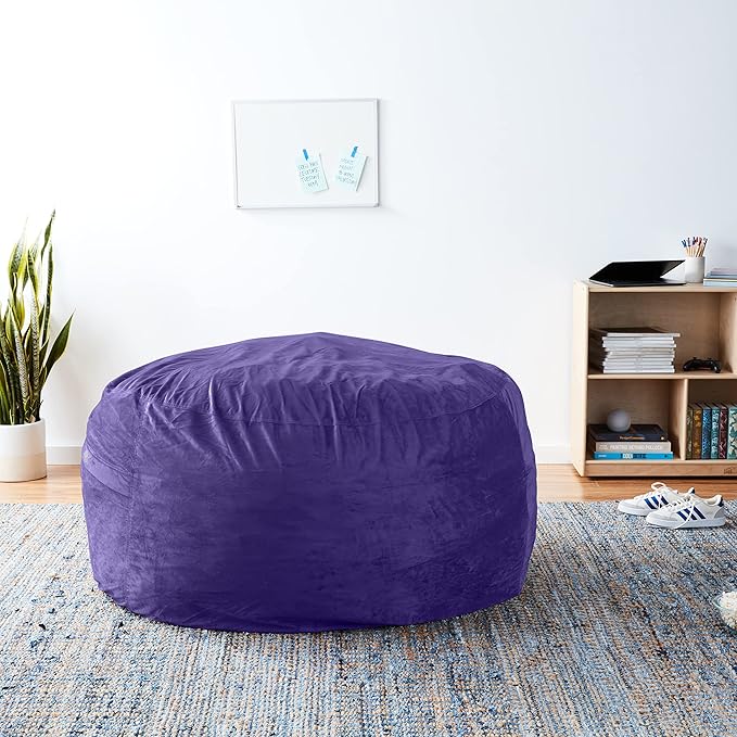 Sofa Sack Bean Bag Chair Cover Only, for Adults and Kids, Without Filling Comfy Fluffy Round or Oval Beanbag Chair Cover Replacement, Lazy Sofa Cover for Reading Chair or Floor Chair, 5-Feet, Purple